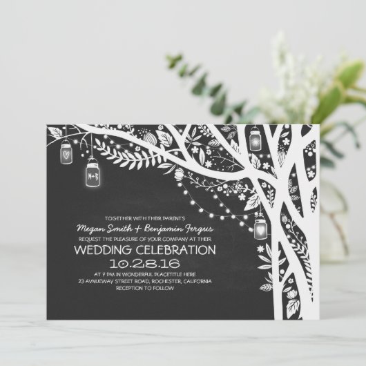 Invitation Chalkboard mason jarres arbre phares mariage (Debout devant)