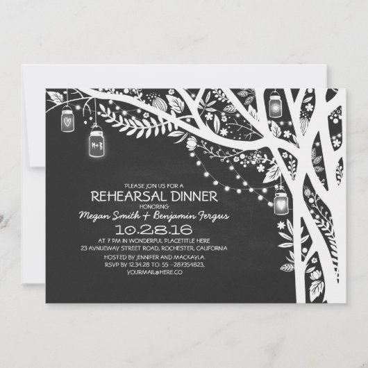 Invitation Chalkboard mason jarres feux d'arbre répétition dî (Devant)