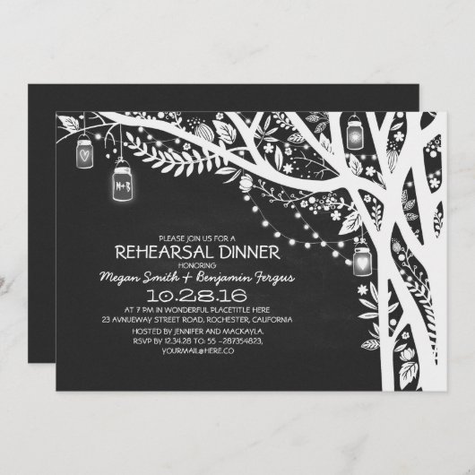 Invitation Chalkboard mason jarres feux d'arbre répétition dî (Devant / Derrière)