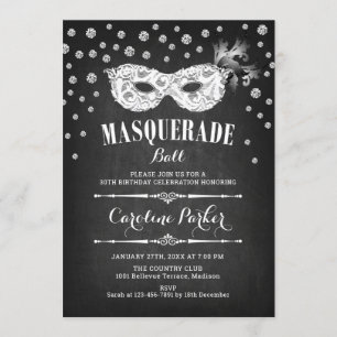 Invitation Chalkboard Masquerade Ball fête d'anniversaire