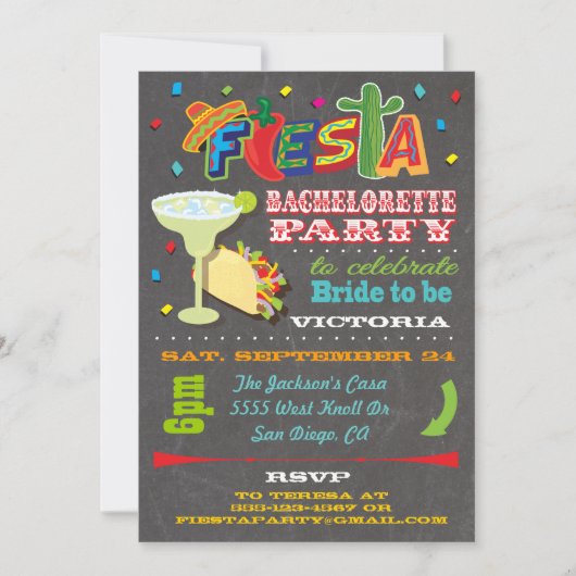 Invitation Chalkboard Mexicaine Fiesta Bachelorette (Devant)