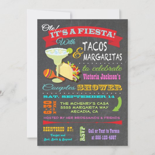 Invitation Chalkboard Mexicaine Fiesta Couples Douche (Devant)