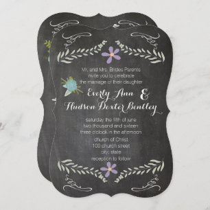 Invitation Chalkboard Mint Lilac Aqua Floral Garland Mariage