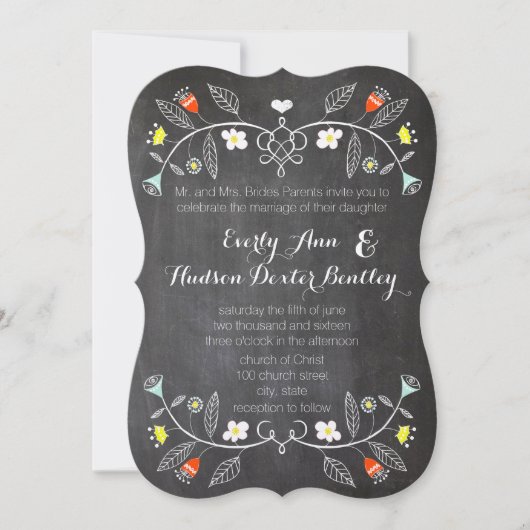 Invitation Chalkboard Mint Orange Floral Garland Mariage (Devant)