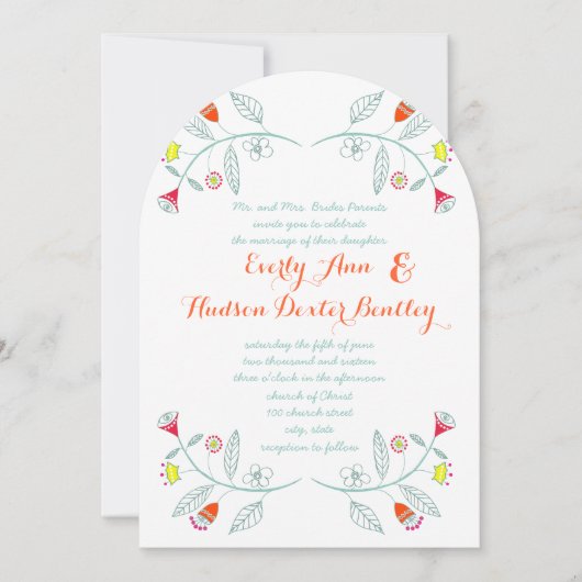 Invitation Chalkboard Mint Orange Rouge Floral Garland Mariag (Devant)