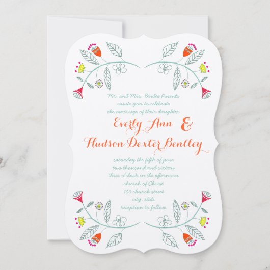 Invitation Chalkboard Mint Orange Rouge Floral Garland Mariag (Devant)