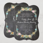Invitation Chalkboard Mint rose Aqua Floral Garland Mariage (Devant / Derrière)