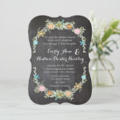 Invitation Chalkboard Mint rose Aqua Floral Garland Mariage (Debout devant)