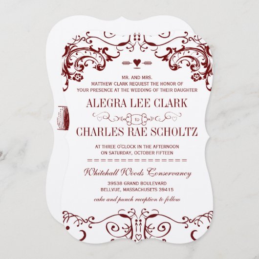 Invitation Chalkboard moderne Bourgogne Typographie Invitatio (Devant / Derrière)