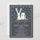 Invitation Chalkboard moderne Bunny TWIN Boys Baby shower (Devant)