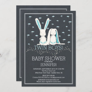 Invitation Chalkboard moderne Bunny TWIN Boys Baby shower
