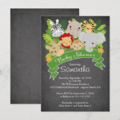 Invitation Chalkboard moderne Jungle Safari Baby shower anima (Devant / Derrière)