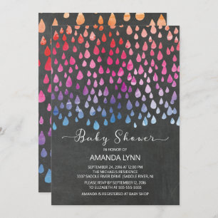 Invitation Chalkboard moderne Raindrops Baby shower neutre