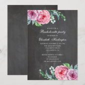 Invitation Chalkboard moderne rose floral bachelortie (Devant / Derrière)