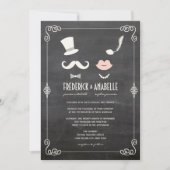 Invitation Chalkboard Mustache Et Lèvres Vintage Chic Mariage (Devant)