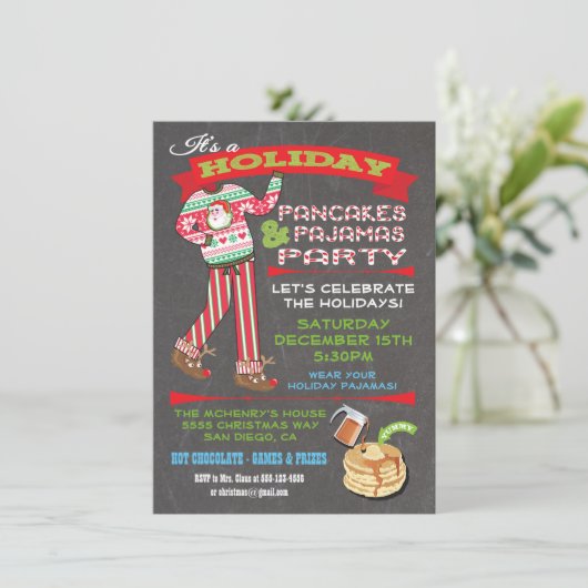 Invitation Chalkboard Noël Pancakes & Pajamas Party (Debout devant)