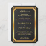 Invitation Chalkboard or traditionnel musulman traditionnel m<br><div class="desc">Invitation vos invités avec cette élégante invitation de mariage avec une belle bordure en or et "Bismillah" en calligraphie arabe avec sa signification mentionnée ci-dessous. Ajoutez simplement les détails de votre événement sur ce modèle facile à utiliser pour en faire une invitation unique.</div>