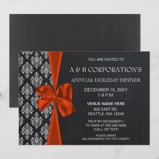 Invitation Chalkboard Orange Corporate Holiday Party (Devant / Derrière)