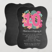 Invitation Chalkboard Painted Floral 10e fête d'anniversaire (Devant / Derrière)