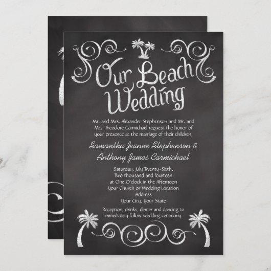 Invitation Chalkboard Palm Tree Beach Mariage (Devant / Derrière)