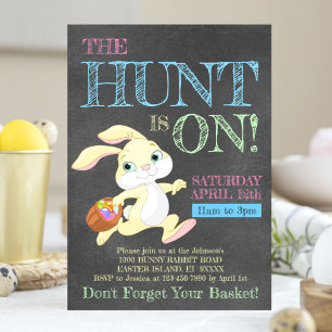 Invitation Chalkboard Pastel Bunny Lapin Chasse aux oeufs de 