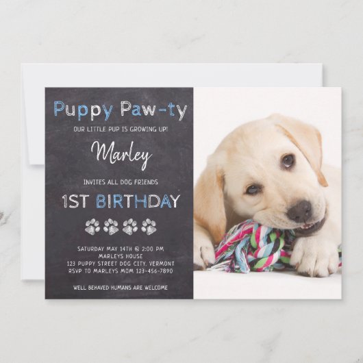 Invitation Chalkboard Pawty Chien Chien Chien Chien Chien Chi (Devant)