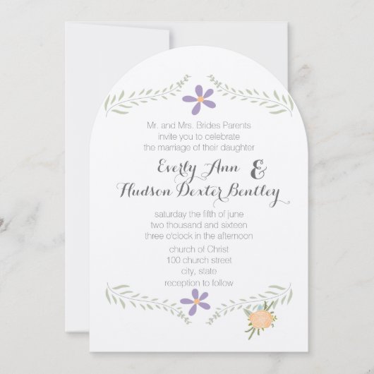 Invitation Chalkboard Peach Lilac Aqua Floral Garland Mariage (Devant)
