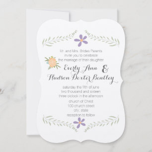 Invitation Chalkboard Peach Lilac Aqua Floral Garland Mariage