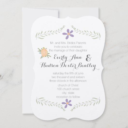 Invitation Chalkboard Peach Lilac Aqua Floral Garland Mariage (Devant)