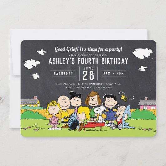 Invitation Chalkboard Peanuts Charlie Brown et Gang Anniversa (Devant)