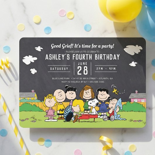 Invitation Chalkboard Peanuts Charlie Brown et Gang Anniversa