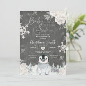 Invitation Chalkboard Penguin Flocon de neige Baby shower flo (Debout devant)
