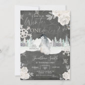 Invitation Chalkboard Penguin Winter Onederland 1er anniversa (Devant)