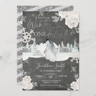 Invitation Chalkboard Penguin Winter Onederland 1er anniversa