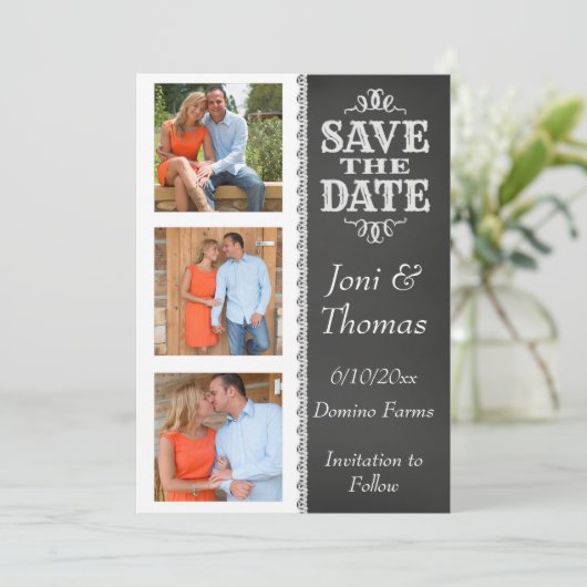 Invitation Chalkboard Photo Enregistrer la date (Debout devant)