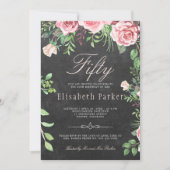 Invitation Chalkboard Pink Floral Garden 50e fête d'anniversa (Devant)