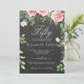 Invitation Chalkboard Pink Floral Garden 50e fête d'anniversa (Debout devant)