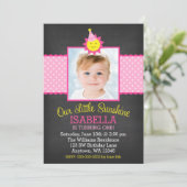 Invitation Chalkboard Pink Sunshine 1er Anniversaire Photo (Debout devant)