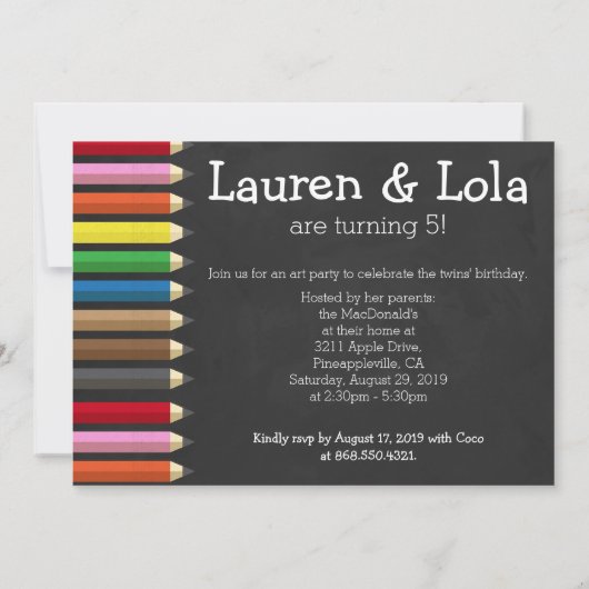Invitation Chalkboard Pomme crayon Crayons Anniversaire Jumea (Dos)