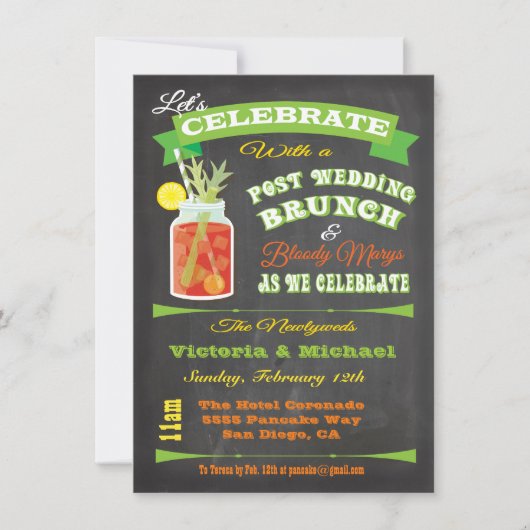 Invitation Chalkboard Post Mariage Brunch et Bloody Marys (Devant)