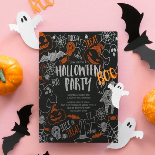 Invitation Chalkboard pour enfants mignons Fête d'Halloween