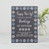 Invitation Chalkboard Puppy Pawty Blue Chien Anniversaire (Debout devant)
