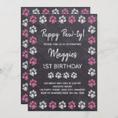 Invitation Chalkboard Puppy Pawty Chien Anniversaire (Devant / Derrière)