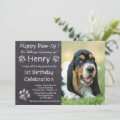 Invitation Chalkboard Puppy Pawty - Pet Photo pour animaux de (Debout devant)