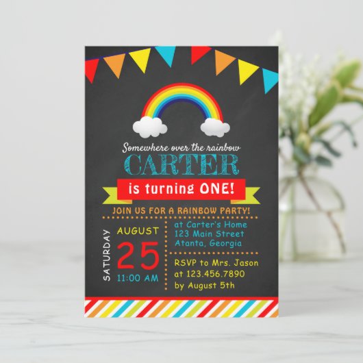 Invitation Chalkboard Rainbow fête d'anniversaire (Debout devant)