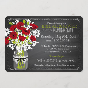 Invitation Chalkboard Red Poppies Jar Fête des mariées