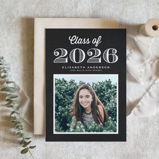 Invitation Chalkboard Retro Class of 2024 Photo Graduation