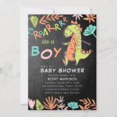 Invitation Chalkboard Roar est un Baby shower Boy Cute Dino (Devant)