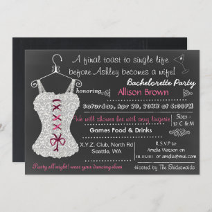Invitation Chalkboard rose dentelle Lingerie Douche Bachelore