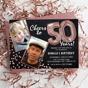 Invitation Chalkboard RoseGold Ballons 2 Photo 50e anniversai